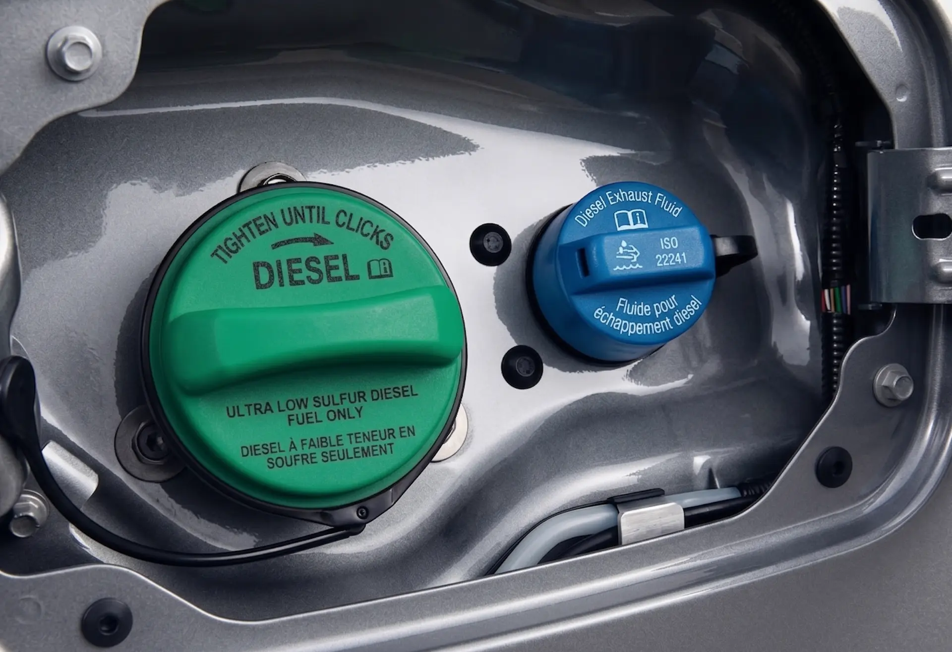 Diesel fuel cap and DEF fluid port on a heavy-duty vehicle